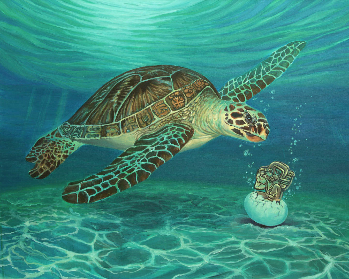 sea-turtle-underwater-looking-at-egg