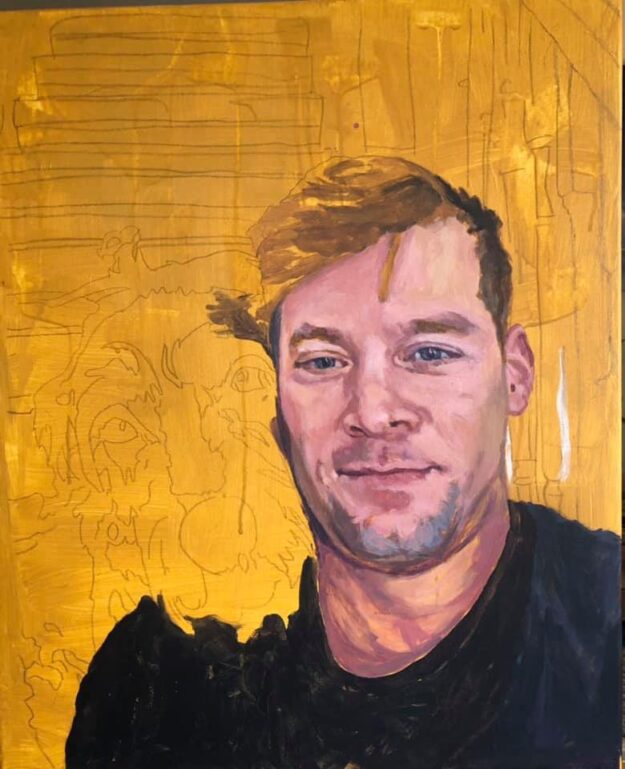 Marc-and-Toby-painting-in-progress-sneak-peek-2-Acrylic-on-canvas-20in-x-24in-Commission.